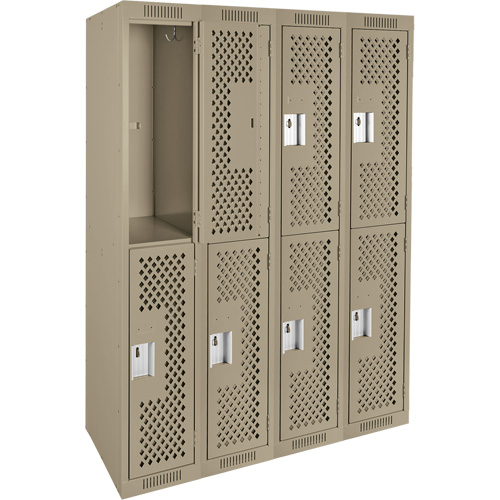 Clean Line Lockers, 2 -tier, Bank of 4, 48" x 12" x 72", Steel, Beige, Rivet (Assembled), Perforated M & M Nord Ouest Inc