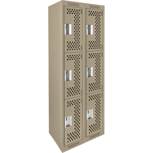 Clean Line Lockers, 3 -tier, Bank of 2, 24" x 12" x 72", Steel, Beige, Rivet (Assembled), Perforated M & M Nord Ouest Inc