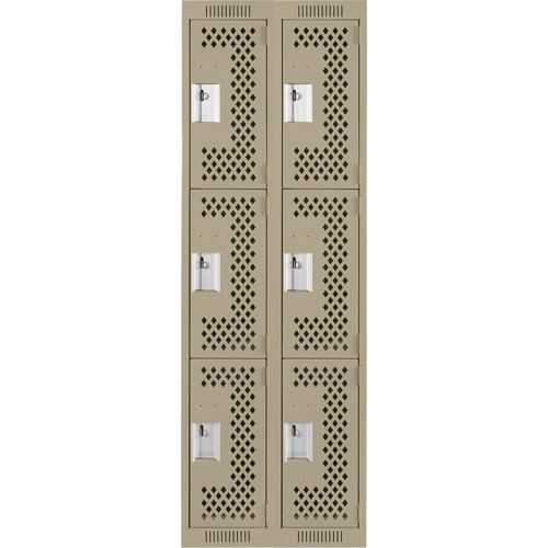 Clean Line Lockers, 3 -tier, Bank of 2, 24" x 12" x 72", Steel, Beige, Rivet (Assembled), Perforated M & M Nord Ouest Inc
