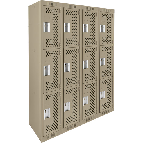 Clean Line Lockers, 3 -tier, Bank of 4, 48" x 12" x 72", Steel, Beige, Rivet (Assembled), Perforated M & M Nord Ouest Inc