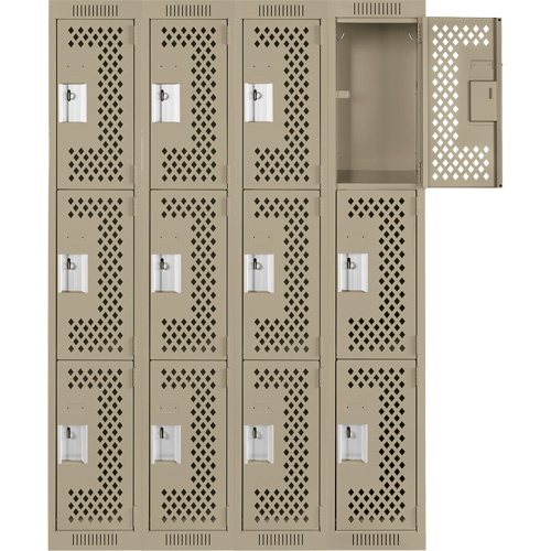 Clean Line Lockers, 3 -tier, Bank of 4, 48" x 12" x 72", Steel, Beige, Rivet (Assembled), Perforated M & M Nord Ouest Inc