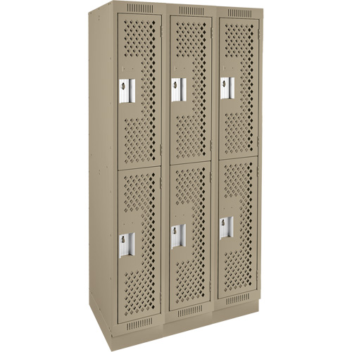 Clean Line Lockers, 2 -tier, Bank of 3, 36" x 18" x 76", Steel, Beige, Rivet (Assembled), Perforated M & M Nord Ouest Inc