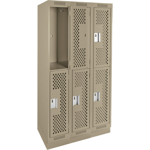 Clean Line Lockers, 2 -tier, Bank of 3, 36" x 18" x 76", Steel, Beige, Rivet (Assembled), Perforated M & M Nord Ouest Inc