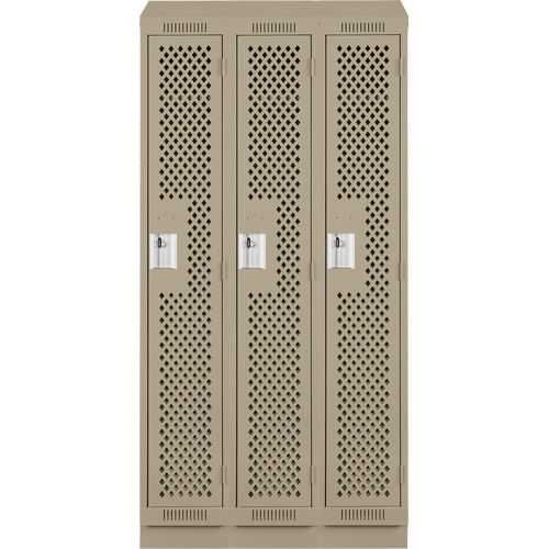 Clean Line Lockers, Bank of 3, 36" x 18" x 82", Steel, Beige, Rivet (Assembled), Perforated M & M Nord Ouest Inc