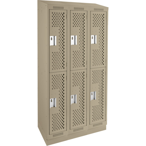 Clean Line Lockers, 2 -tier, Bank of 3, 36" x 18" x 82", Steel, Beige, Rivet (Assembled), Perforated M & M Nord Ouest Inc