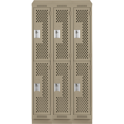 Clean Line Lockers, 2 -tier, Bank of 3, 36" x 18" x 82", Steel, Beige, Rivet (Assembled), Perforated M & M Nord Ouest Inc
