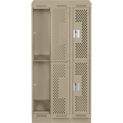 Clean Line Lockers, 2 -tier, Bank of 3, 36" x 18" x 82", Steel, Beige, Rivet (Assembled), Perforated M & M Nord Ouest Inc