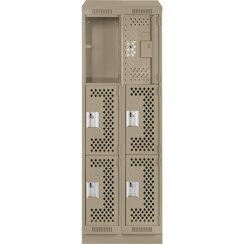 Clean Line Lockers, 3 -tier, Bank of 2, 24" x 12" x 82", Steel, Beige, Rivet (Assembled), Perforated M & M Nord Ouest Inc