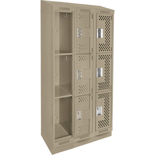 Clean Line Lockers, 3 -tier, Bank of 3, 36" x 12" x 82", Steel, Beige, Rivet (Assembled), Perforated M & M Nord Ouest Inc