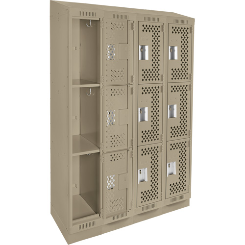 Clean Line Lockers, 3 -tier, Bank of 4, 48" x 12" x 82", Steel, Beige, Rivet (Assembled), Perforated M & M Nord Ouest Inc