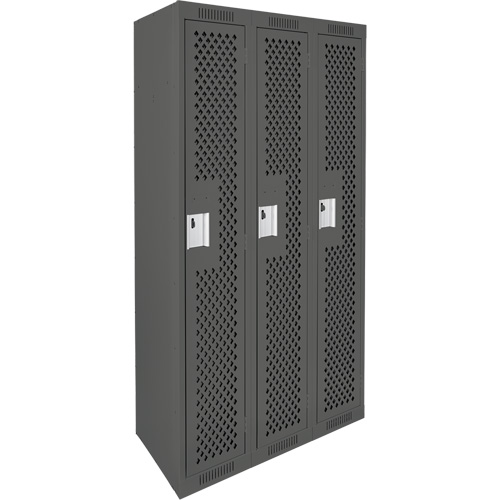 Clean Line Lockers, Bank of 3, 36" x 12" x 72", Steel, Charcoal, Rivet (Assembled), Perforated M & M Nord Ouest Inc