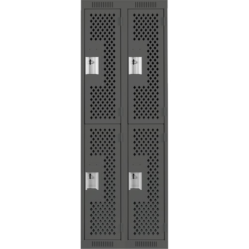 Clean Line Lockers, 2 -tier, Bank of 2, 24" x 12" x 72", Steel, Charcoal, Rivet (Assembled), Perforated M & M Nord Ouest Inc