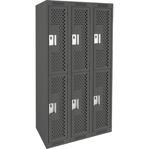 Clean Line Lockers, 2 -tier, Bank of 3, 36" x 12" x 72", Steel, Charcoal, Rivet (Assembled), Perforated M & M Nord Ouest Inc