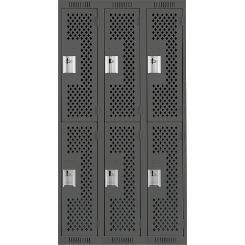 Clean Line Lockers, 2 -tier, Bank of 3, 36" x 12" x 72", Steel, Charcoal, Rivet (Assembled), Perforated M & M Nord Ouest Inc