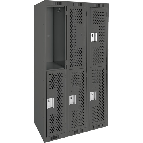Clean Line Lockers, 2 -tier, Bank of 3, 36" x 12" x 72", Steel, Charcoal, Rivet (Assembled), Perforated M & M Nord Ouest Inc