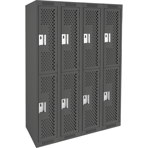 Clean Line Lockers, 2 -tier, Bank of 4, 48" x 12" x 72", Steel, Charcoal, Rivet (Assembled), Perforated M & M Nord Ouest Inc