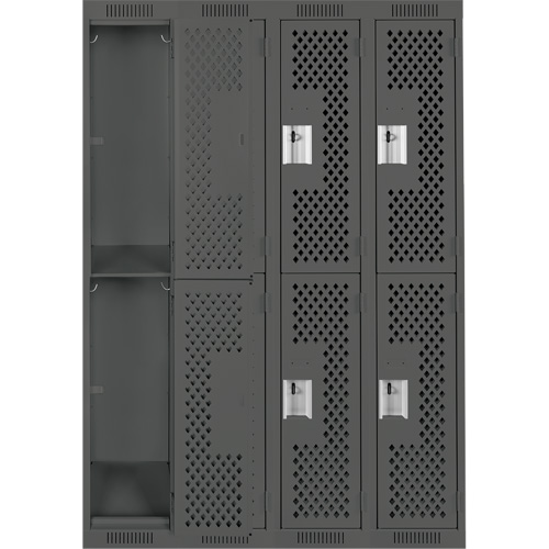 Clean Line Lockers, 2 -tier, Bank of 4, 48" x 12" x 72", Steel, Charcoal, Rivet (Assembled), Perforated M & M Nord Ouest Inc