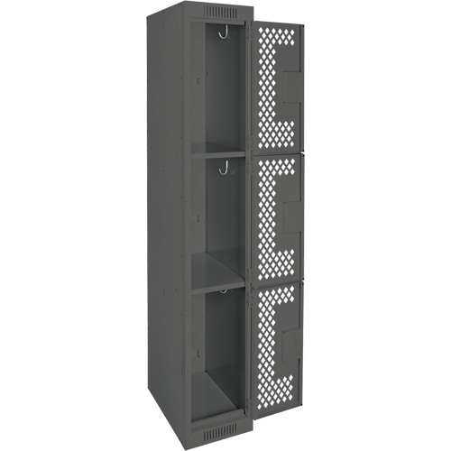 Clean Line Lockers, 3 -tier, 12" x 12" x 72", Steel, Charcoal, Rivet (Assembled), Perforated M & M Nord Ouest Inc