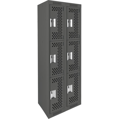 Clean Line Lockers, 3 -tier, Bank of 2, 24" x 12" x 72", Steel, Charcoal, Rivet (Assembled), Perforated M & M Nord Ouest Inc