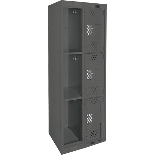Clean Line Lockers, 3 -tier, Bank of 2, 24" x 12" x 72", Steel, Charcoal, Rivet (Assembled), Perforated M & M Nord Ouest Inc