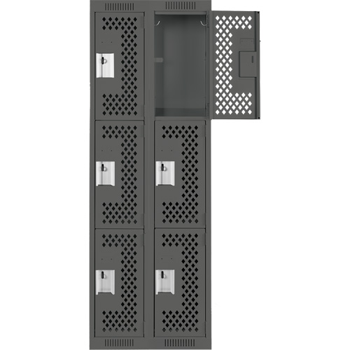 Clean Line Lockers, 3 -tier, Bank of 2, 24" x 12" x 72", Steel, Charcoal, Rivet (Assembled), Perforated M & M Nord Ouest Inc