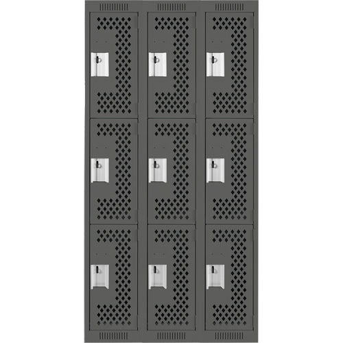 Clean Line Lockers, 3 -tier, Bank of 3, 36" x 12" x 72", Steel, Charcoal, Rivet (Assembled), Perforated M & M Nord Ouest Inc