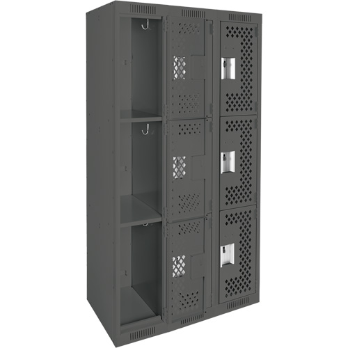Clean Line Lockers, 3 -tier, Bank of 3, 36" x 12" x 72", Steel, Charcoal, Rivet (Assembled), Perforated M & M Nord Ouest Inc