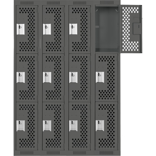 Clean Line Lockers, 3 -tier, Bank of 4, 48" x 12" x 72", Steel, Charcoal, Rivet (Assembled), Perforated M & M Nord Ouest Inc
