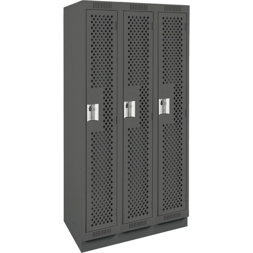 Clean Line Lockers, Bank of 3, 36" x 15" x 76", Steel, Charcoal, Rivet (Assembled), Perforated M & M Nord Ouest Inc