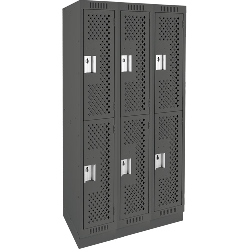 Clean Line Lockers, 2 -tier, Bank of 3, 36" x 18" x 76", Steel, Charcoal, Rivet (Assembled), Perforated M & M Nord Ouest Inc