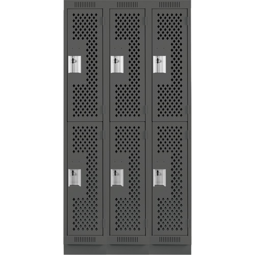 Clean Line Lockers, 2 -tier, Bank of 3, 36" x 18" x 76", Steel, Charcoal, Rivet (Assembled), Perforated M & M Nord Ouest Inc