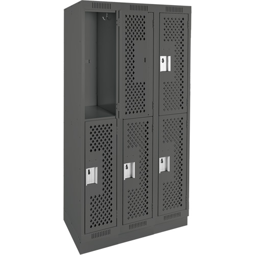 Clean Line Lockers, 2 -tier, Bank of 3, 36" x 18" x 76", Steel, Charcoal, Rivet (Assembled), Perforated M & M Nord Ouest Inc
