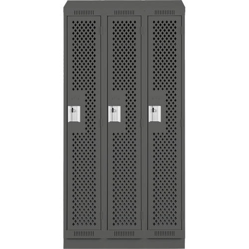 Clean Line Lockers, Bank of 3, 36" x 12" x 82", Steel, Charcoal, Rivet (Assembled), Perforated M & M Nord Ouest Inc