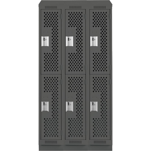 Clean Line Lockers, 2 -tier, Bank of 3, 36" x 18" x 82", Steel, Charcoal, Rivet (Assembled), Perforated M & M Nord Ouest Inc