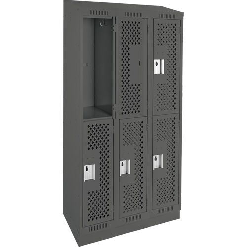 Clean Line Lockers, 2 -tier, Bank of 3, 36" x 18" x 82", Steel, Charcoal, Rivet (Assembled), Perforated M & M Nord Ouest Inc