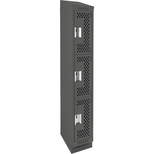 Clean Line Lockers, 3 -tier, 12" x 12" x 82", Steel, Charcoal, Rivet (Assembled), Perforated M & M Nord Ouest Inc