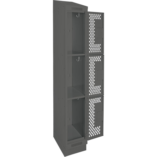 Clean Line Lockers, 3 -tier, 12" x 12" x 82", Steel, Charcoal, Rivet (Assembled), Perforated M & M Nord Ouest Inc