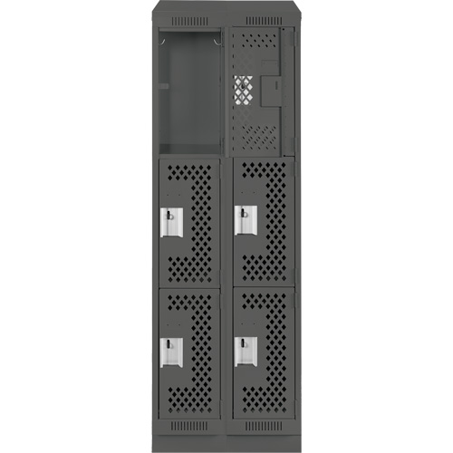 Clean Line Lockers, 3 -tier, Bank of 2, 24" x 12" x 82", Steel, Charcoal, Rivet (Assembled), Perforated M & M Nord Ouest Inc