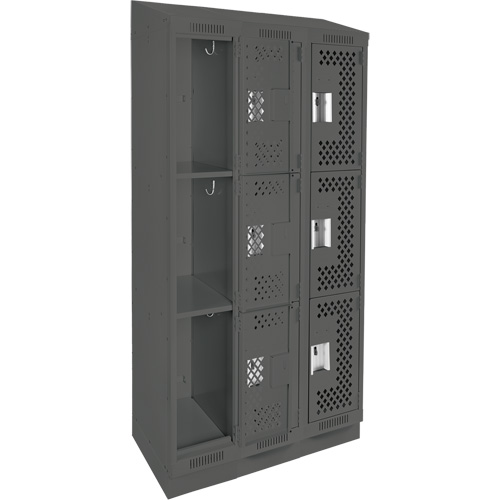 Clean Line Lockers, 3 -tier, Bank of 3, 36" x 12" x 82", Steel, Charcoal, Rivet (Assembled), Perforated M & M Nord Ouest Inc