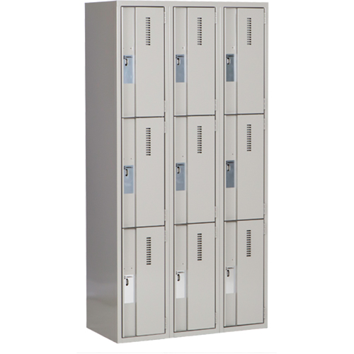 Concorde Heavy-Duty Lockers, 3 -tier, Bank of 3, 36" x 18" x 72", Steel, Grey, Welded (Assembled) M & M Nord Ouest Inc