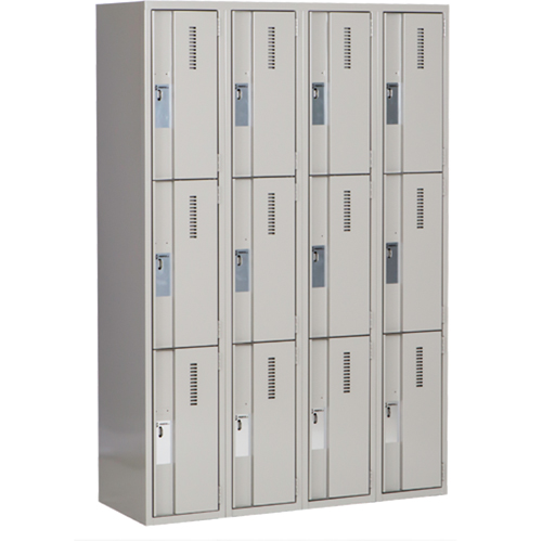 Concorde Heavy-Duty Lockers, 3 -tier, Bank of 4, 48" x 18" x 72", Steel, Grey, Welded (Assembled) M & M Nord Ouest Inc