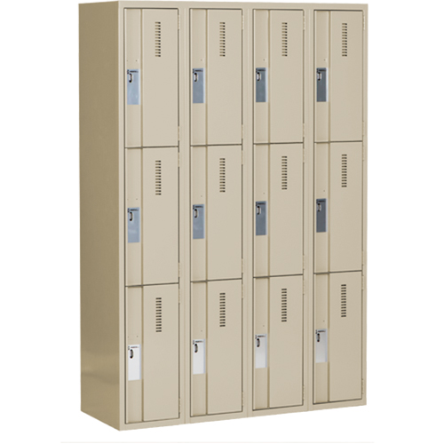 Concorde Heavy-Duty Lockers, 3 -tier, Bank of 4, 48" x 18" x 72", Steel, Beige, Welded (Assembled) M & M Nord Ouest Inc