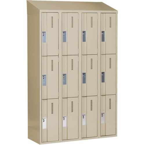 Concorde Heavy-Duty Lockers, 3 -tier, Bank of 4, 48" x 18" x 78", Steel, Beige, Welded (Assembled) M & M Nord Ouest Inc