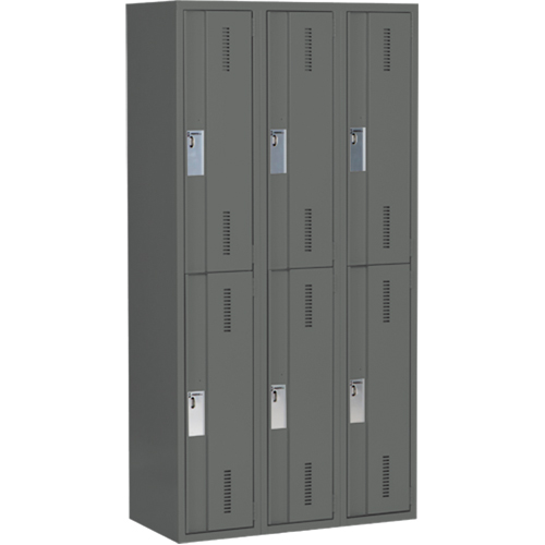 Concorde Heavy-Duty Lockers, 2 -tier, Bank of 3, 36" x 18" x 72", Steel, Charcoal, Welded (Assembled) M & M Nord Ouest Inc