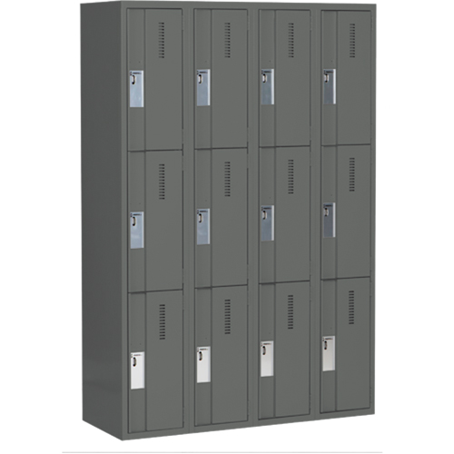 Concorde Heavy-Duty Lockers, 3 -tier, Bank of 4, 48" x 18" x 72", Steel, Charcoal, Welded (Assembled) M & M Nord Ouest Inc