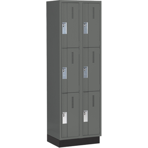 Concorde Heavy-Duty Lockers, 3 -tier, Bank of 2, 24" x 18" x 76", Steel, Charcoal, Welded (Assembled) M & M Nord Ouest Inc