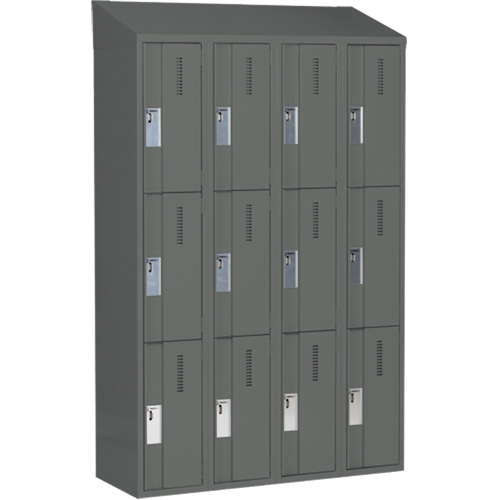 Concorde Heavy-Duty Lockers, 3 -tier, Bank of 4, 48" x 18" x 78", Steel, Charcoal, Welded (Assembled) M & M Nord Ouest Inc