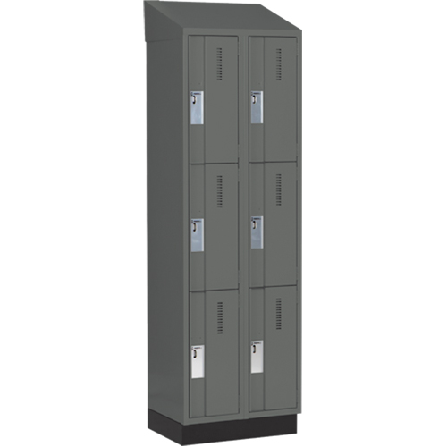 Concorde Heavy-Duty Lockers, 3 -tier, Bank of 2, 24" x 18" x 82", Steel, Charcoal, Welded (Assembled) M & M Nord Ouest Inc