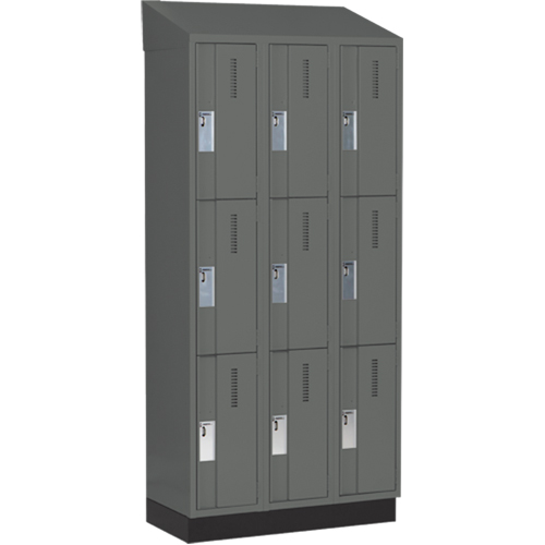 Concorde Heavy-Duty Lockers, 3 -tier, Bank of 3, 36" x 18" x 82", Steel, Charcoal, Welded (Assembled) M & M Nord Ouest Inc