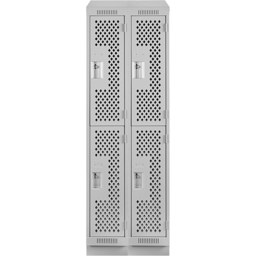Clean Line Lockers, 2 -tier, Bank of 2, 24" x 15" x 82", Steel, Grey, Rivet (Assembled), Perforated M & M Nord Ouest Inc